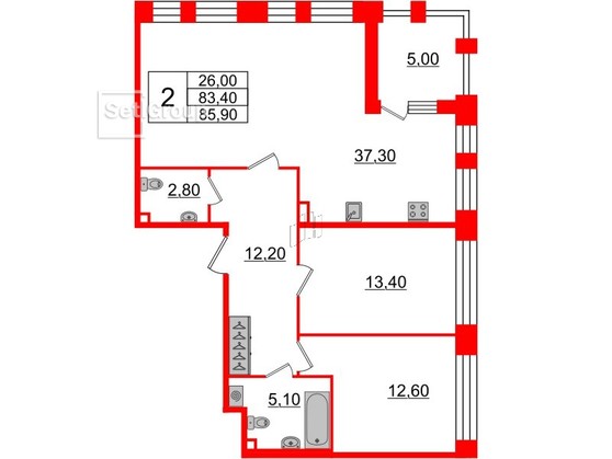 2-комнатная квартира  №325 в Svetlana Park: 84.6 м², этаж 2 - купить в Санкт-Петербурге
