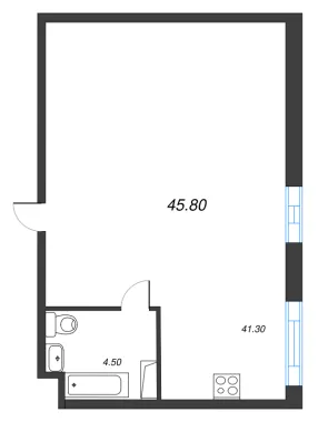 1-комнатная квартира  №655 в VIDI: 46 м², этаж 6 - купить в Санкт-Петербурге
