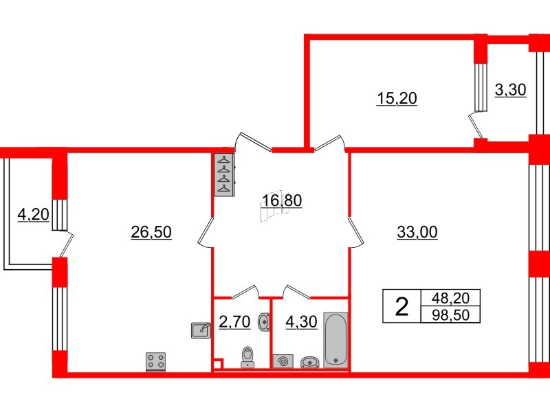 2-комнатная квартира  №370 в Цивилизация на Неве: 98.5 м², этаж 2 - купить в Санкт-Петербурге