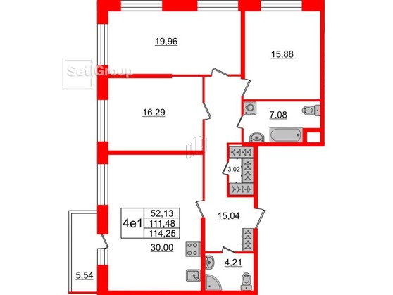 3-комнатная квартира  №76 в Притяжение: 111.6 м², этаж 2 - купить в Санкт-Петербурге