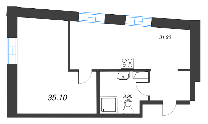 1-комнатная квартира  №937 в VIDI: 34.5 м², этаж 9 - купить в Санкт-Петербурге