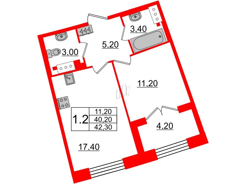 1-комнатная квартира  №130 в Grand View: 40.2 м², этаж 6 - купить в Санкт-Петербурге