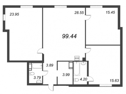 3-комнатная квартира  №131 в ID Moskovskiy: 99.44 м², этаж 4 - купить в Санкт-Петербурге