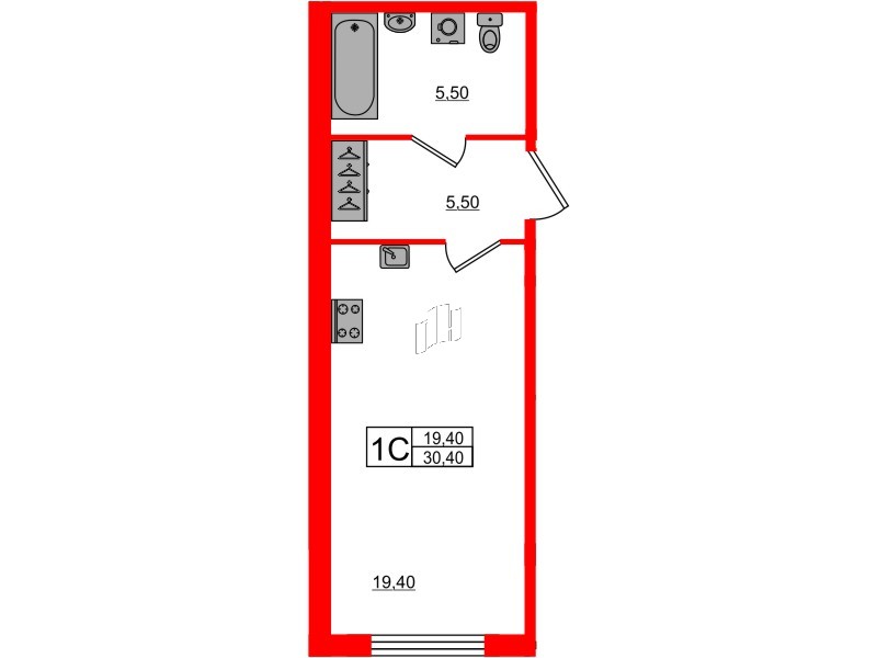 1-комнатная квартира  №614 в Цивилизация на Неве: 30.4 м², этаж 2 - купить в Санкт-Петербурге