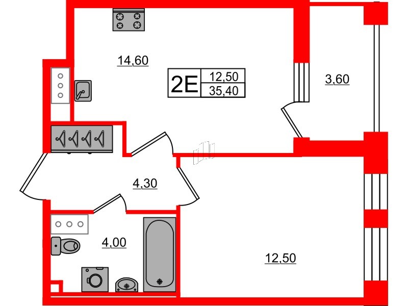 1-комнатная квартира  №786 в Цивилизация на Неве: 35.4 м², этаж 9 - купить в Санкт-Петербурге