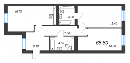 2-комнатная квартира  №54 в Aura: 70.1 м², этаж 5 - купить в Санкт-Петербурге