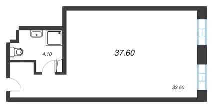 1-комнатная квартира  №414 в VIDI: 37.6 м², этаж 4 - купить в Санкт-Петербурге