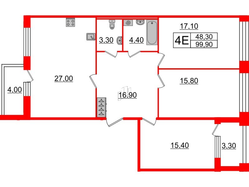 3-комнатная квартира  №351 в Svetlana Park: 99.9 м², этаж 2 - купить в Санкт-Петербурге