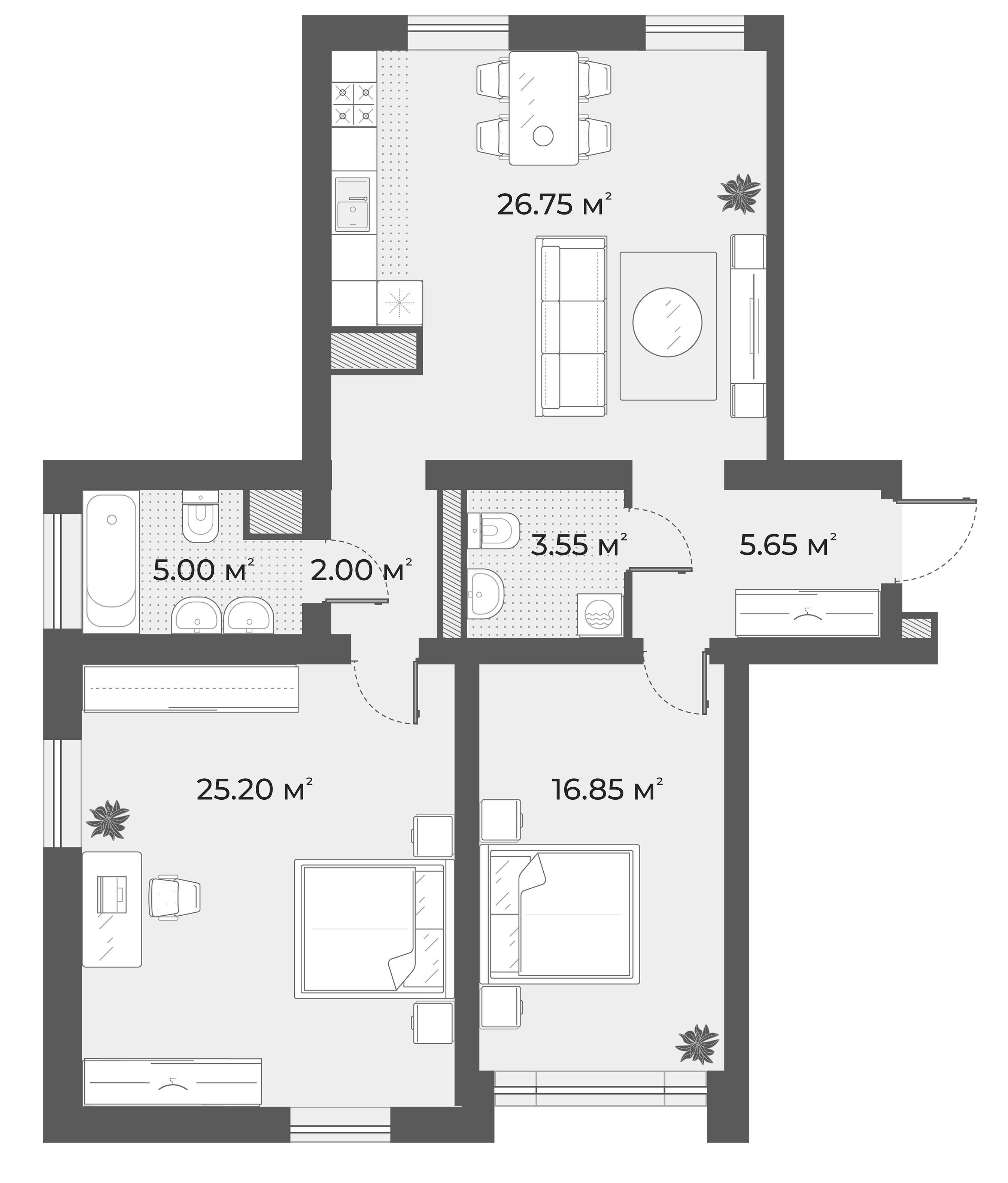 2-комнатная квартира  №3 в Aura: 84.1 м², этаж 1 - купить в Санкт-Петербурге