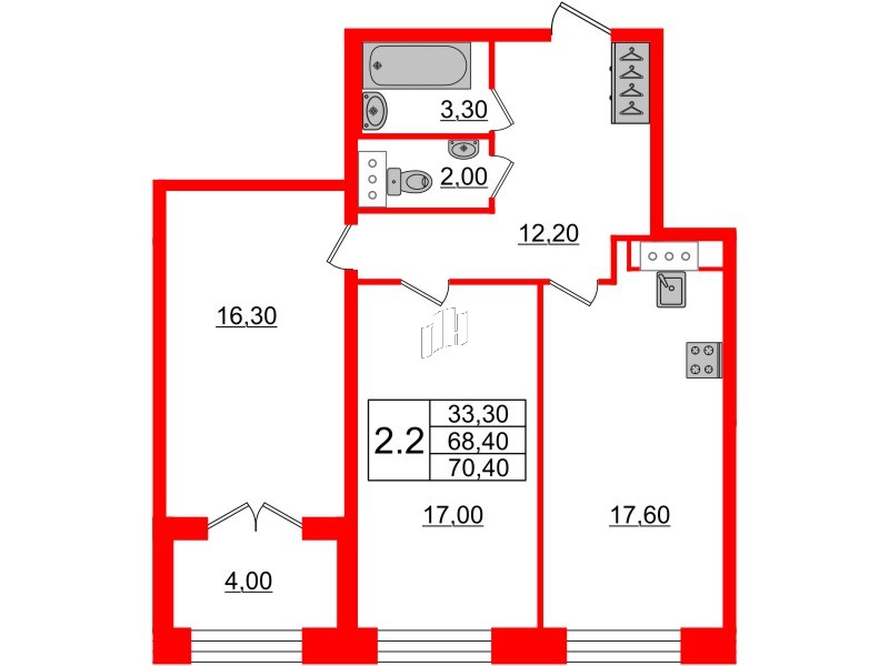 1-комнатная квартира  №60 в Grand View: 42.4 м², этаж 4 - купить в Санкт-Петербурге