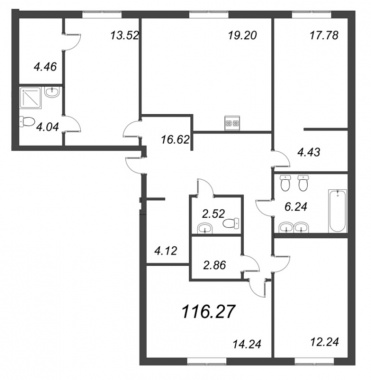 4-комнатная квартира  №6 в ID Moskovskiy: 116.27 м², этаж 2 - купить в Санкт-Петербурге