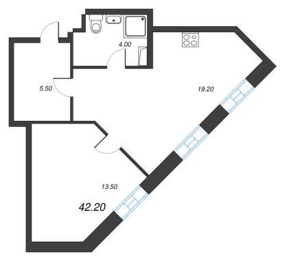 1-комнатная квартира  №918 в VIDI: 42.5 м², этаж 9 - купить в Санкт-Петербурге