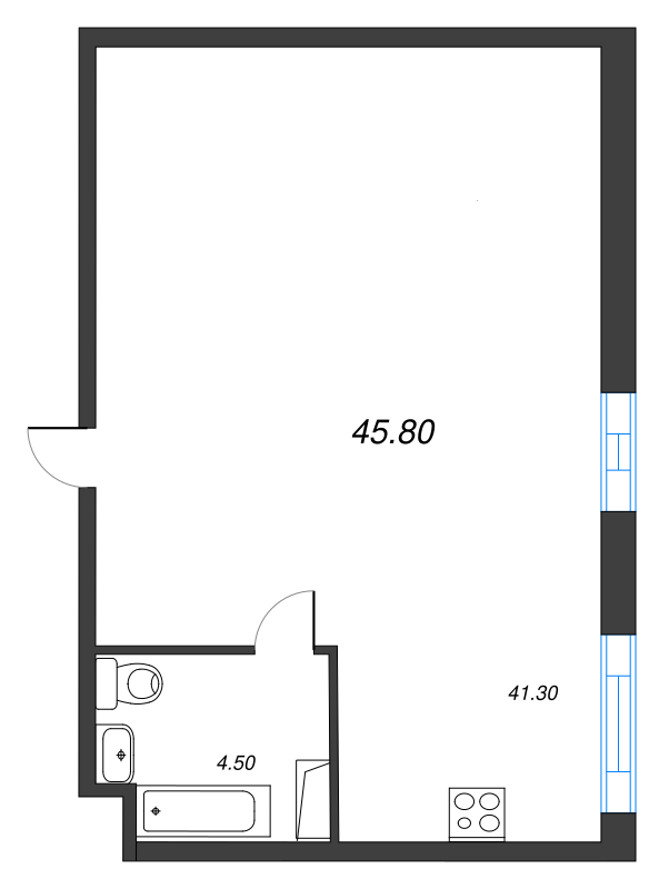 1-комнатная квартира  №955 в VIDI: 46 м², этаж 9 - купить в Санкт-Петербурге