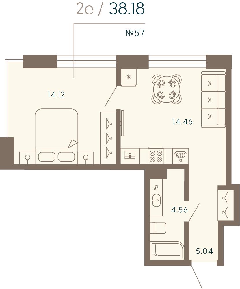 1-комнатная квартира  №57 в 17/33 Петровский остров: 40.16 м², этаж 4 - купить в Санкт-Петербурге