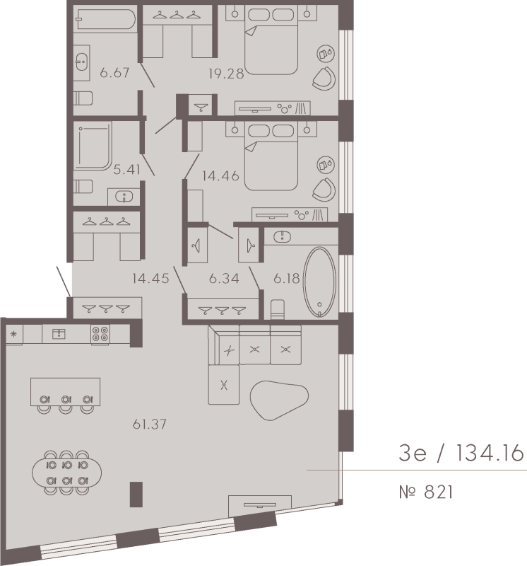 2-комнатная квартира  №821 в 17/33 Петровский остров: 132.84 м², этаж 5 - купить в Санкт-Петербурге