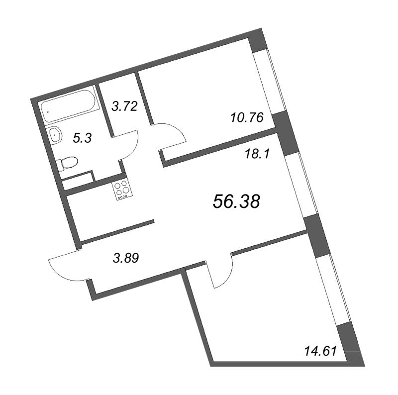 2-комнатная квартира  №738 в 17/33 Петровский остров: 58.53 м², этаж 5 - купить в Санкт-Петербурге