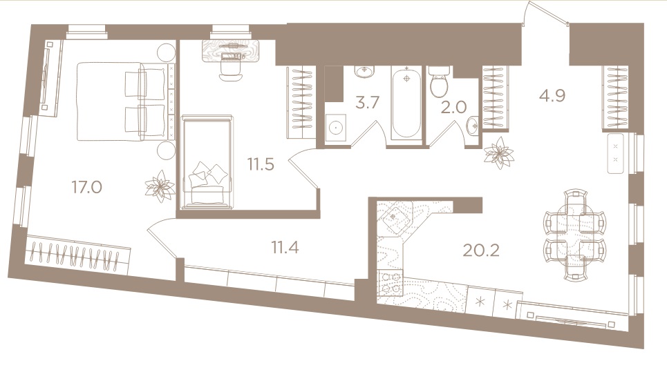 2-комнатная квартира  №7 в Северная корона Apartments: 70.7 м², этаж 2 - купить в Санкт-Петербурге