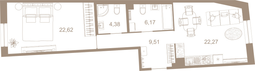 1-комнатная квартира  №70 в Северная корона Residence: 65.3 м², этаж 2 - купить в Санкт-Петербурге