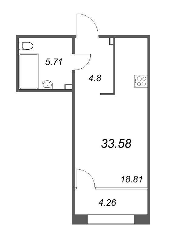 1-комнатная квартира  №389 в 17/33 Петровский остров: 35.03 м², этаж 5 - купить в Санкт-Петербурге