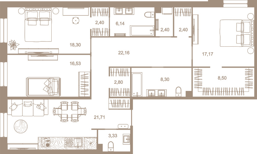 3-комнатная квартира, 131.4 м²; этаж: 2 - купить в Санкт-Петербурге