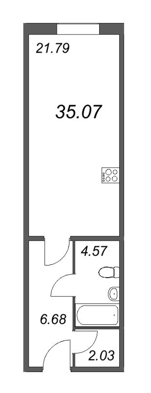 1-комнатная квартира  №208 в Цивилизация на Неве: 34.32 м², этаж 2 - купить в Санкт-Петербурге