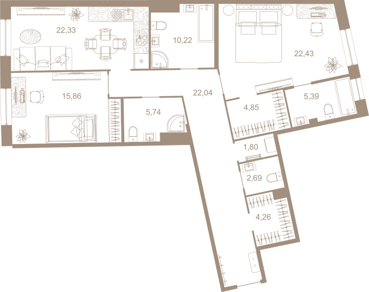 2-комнатная квартира  №145 в Северная корона Residence: 117.6 м², этаж 2 - купить в Санкт-Петербурге