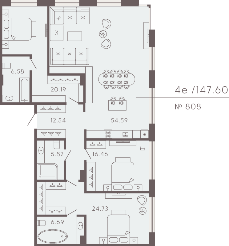 3-комнатная квартира  №808 в 17/33 Петровский остров: 138.95 м², этаж 3 - купить в Санкт-Петербурге