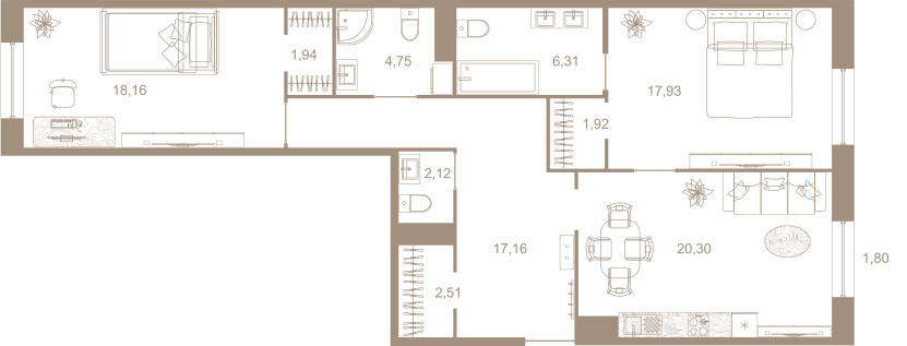 2-комнатная квартира, 93.5 м²; этаж: 4 - купить в Санкт-Петербурге
