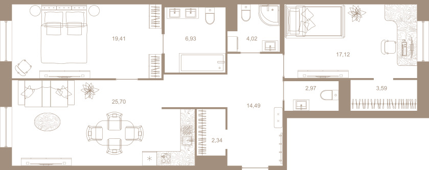 2-комнатная квартира №31 в: СЕВЕРНАЯ КОРОНА RESIDENCE: 96.7 м²; этаж: 6 - купить в Санкт-Петербурге