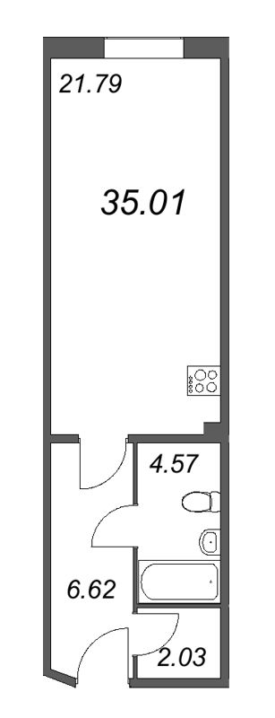 1-комнатная квартира  №202 в Цивилизация на Неве: 34.26 м², этаж 2 - купить в Санкт-Петербурге
