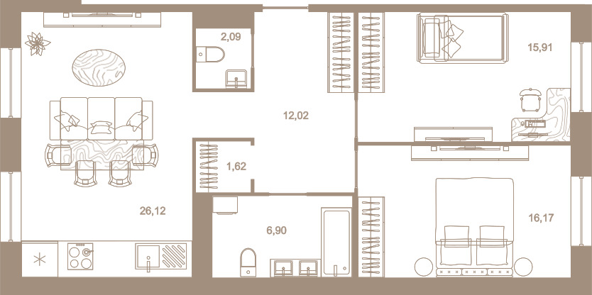 2-комнатная квартира  №193 в Северная корона Residence: 80.8 м², этаж 5 - купить в Санкт-Петербурге