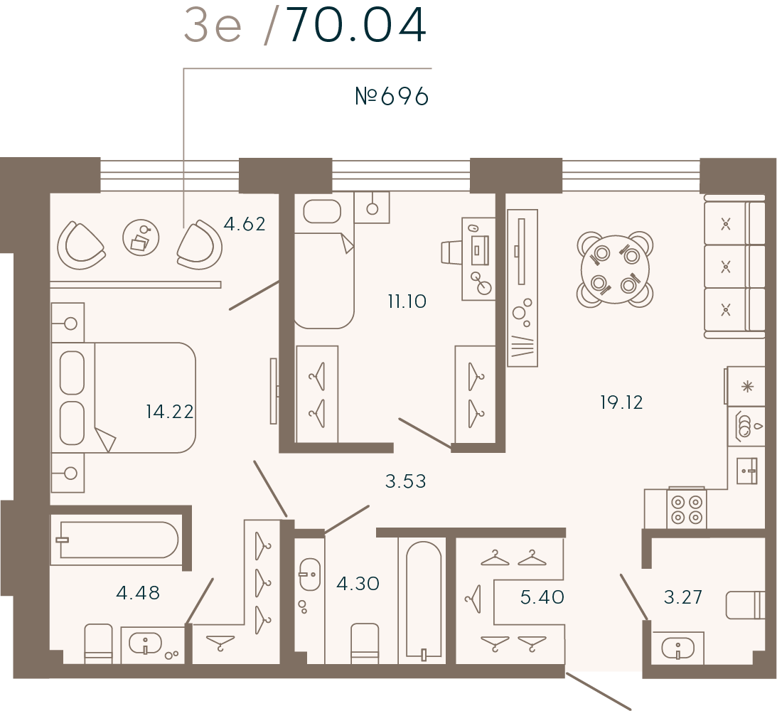 2-комнатная квартира №696 в 17/33 Петровский остров: 70.04 м², этаж 2 в  Санкт-Петербурге, цена 42,35 млн руб.: купить квартиру по адресу , 17