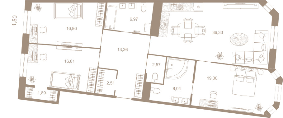 3-комнатная квартира  №75 в Северная корона Residence: 123.9 м², этаж 5 - купить в Санкт-Петербурге