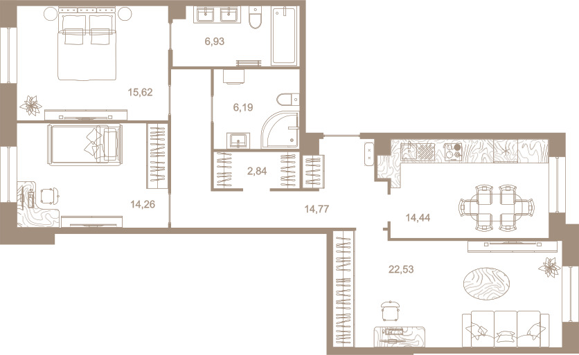 3-комнатная квартира  №206 в Северная корона Residence: 97.7 м², этаж 2 - купить в Санкт-Петербурге