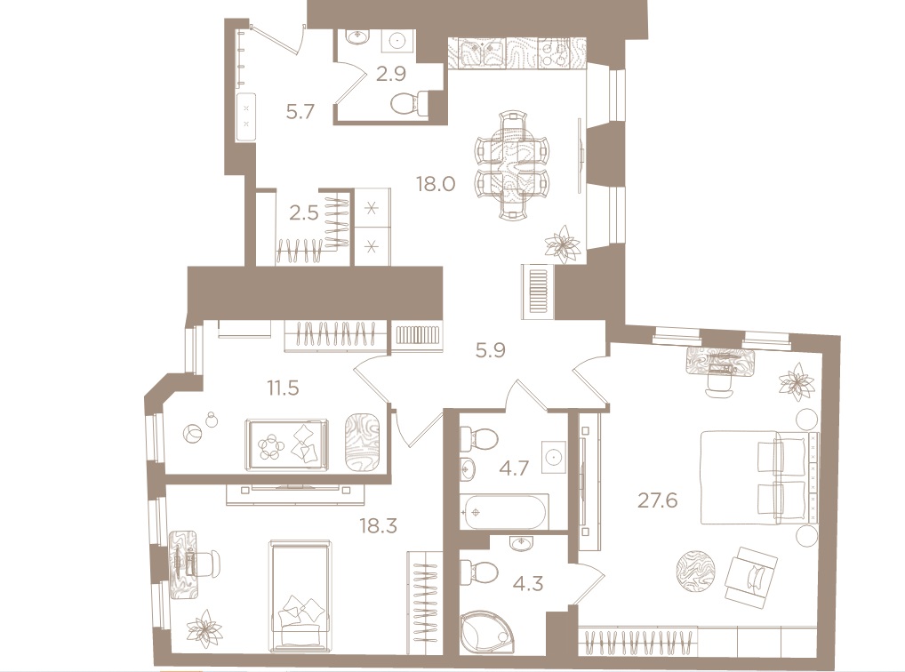 3-комнатная квартира, 101.4 м²; этаж: 2 - купить в Санкт-Петербурге
