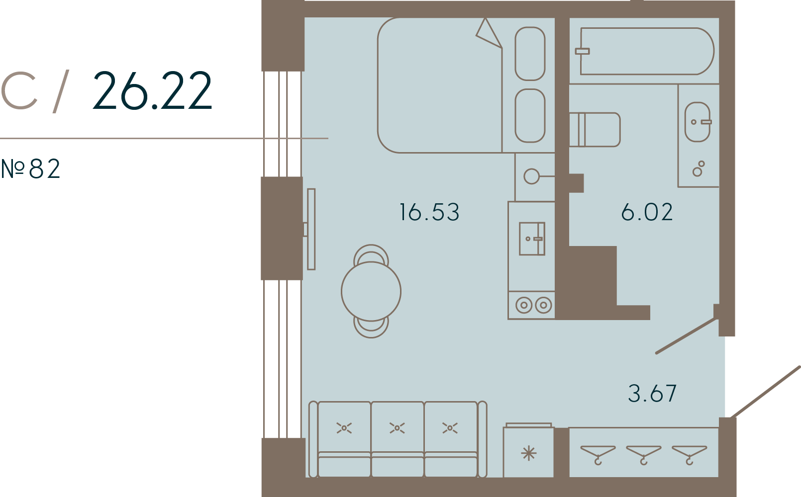 1-комнатная квартира  №82 в 17/33 Петровский остров: 27.31 м², этаж 5 - купить в Санкт-Петербурге