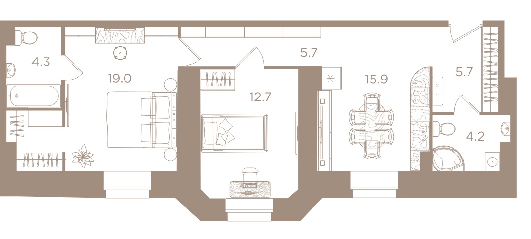 2-комнатная квартира №31к2 в: СЕВЕРНАЯ КОРОНА APARTMENTS: 67.5 м²; этаж: 5 - купить в Санкт-Петербурге