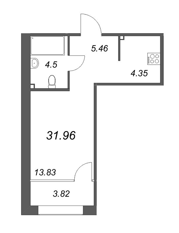 1-комнатная квартира  №392 в 17/33 Петровский остров: 33.42 м², этаж 5 - купить в Санкт-Петербурге