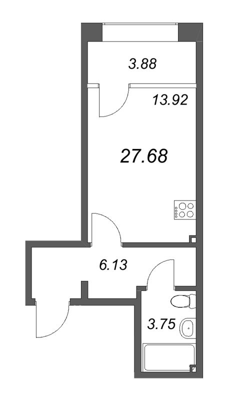 1-комнатная квартира  №458 в 17/33 Петровский остров: 27.68 м², этаж 2 - купить в Санкт-Петербурге