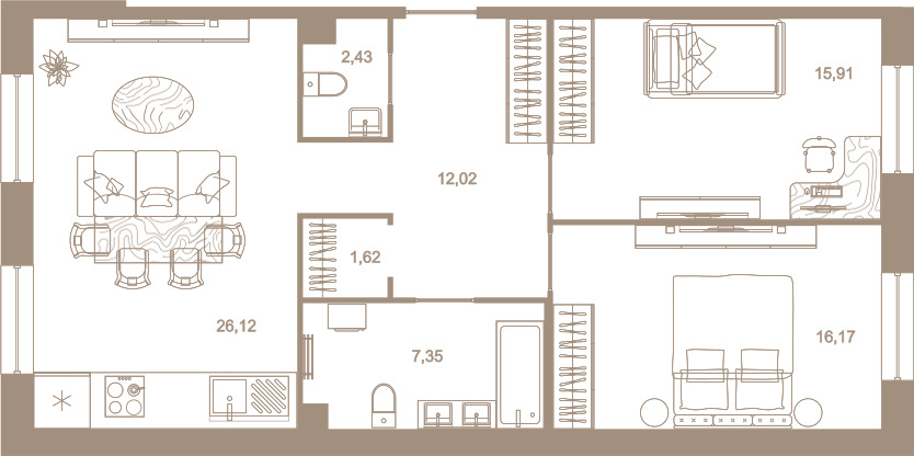 2-комнатная квартира  №181 в Северная корона Residence: 81.62 м², этаж 2 - купить в Санкт-Петербурге