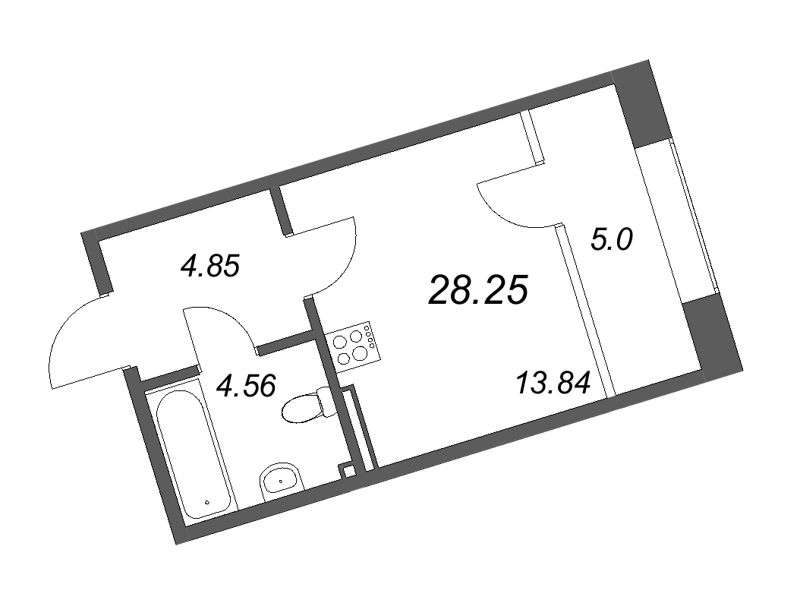 1-комнатная квартира  №454 в 17/33 Петровский остров: 28.91 м², этаж 2 - купить в Санкт-Петербурге