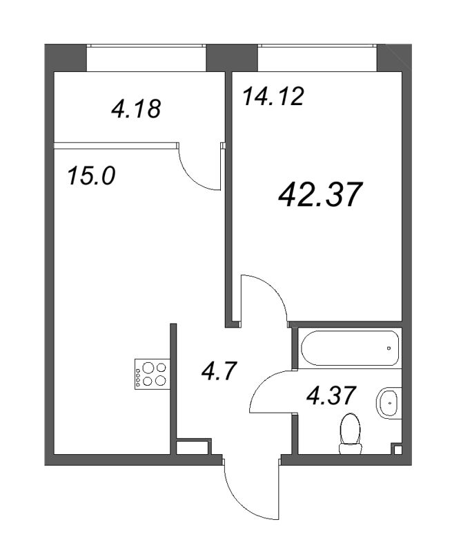 1-комнатная квартира  №603 в 17/33 Петровский остров: 43.59 м², этаж 2 - купить в Санкт-Петербурге