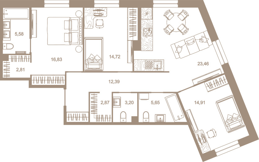 3-комнатная квартира  №178 в Северная корона Residence: 102.8 м², этаж 2 - купить в Санкт-Петербурге