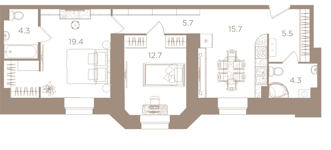 2-комнатная квартира, 67.6 м²; этаж: 3 - купить в Санкт-Петербурге