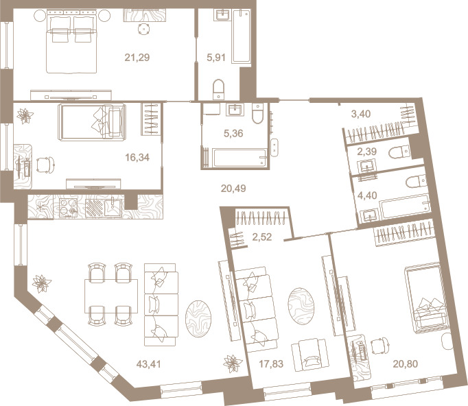 4-комнатная квартира  №86 в Северная корона Residence: 163.1 м², этаж 3 - купить в Санкт-Петербурге