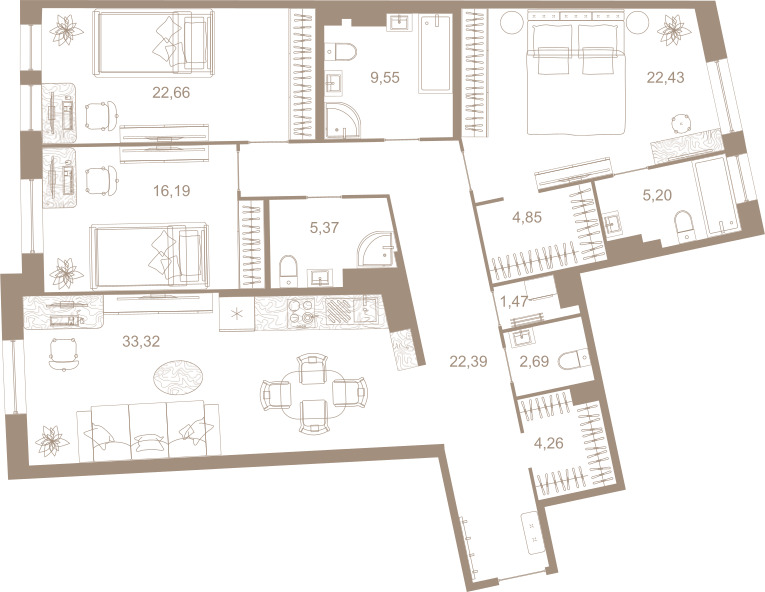 3-комнатная квартира  №161 в Северная корона Residence: 149.6 м², этаж 6 - купить в Санкт-Петербурге