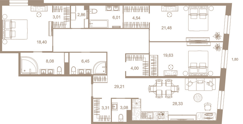 3-комнатная квартира, 160.9 м²; этаж: 6 - купить в Санкт-Петербурге
