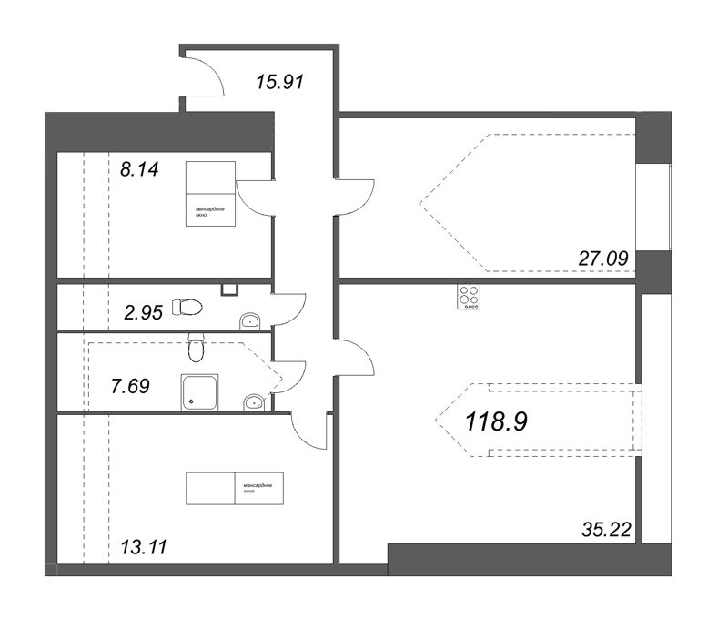 3-комнатная квартира  №316 в Лиговский, 127: 116.77 м², этаж 3 - купить в Санкт-Петербурге