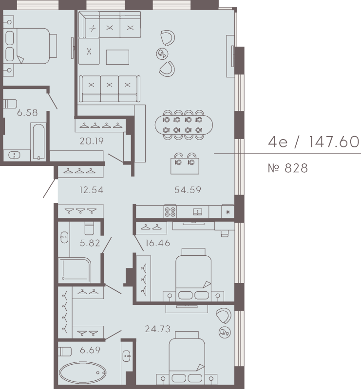 3-комнатная квартира  №828 в 17/33 Петровский остров: 138.95 м², этаж 5 - купить в Санкт-Петербурге