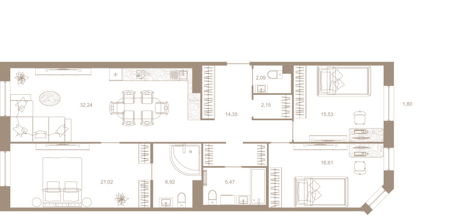 3-комнатная квартира №31 в: СЕВЕРНАЯ КОРОНА RESIDENCE: 117.3 м²; этаж: 6 - купить в Санкт-Петербурге